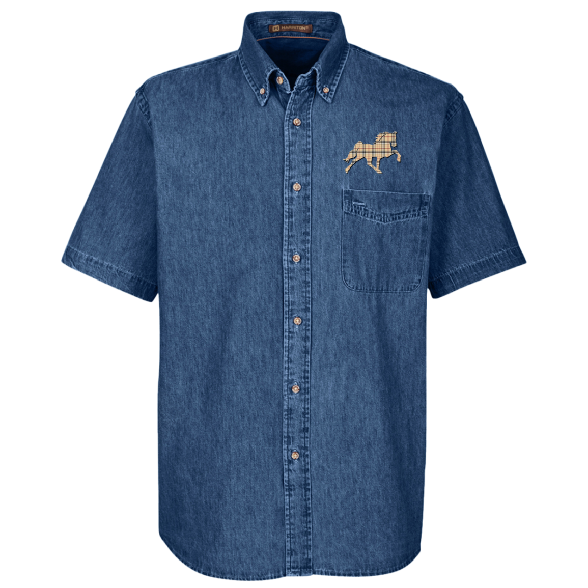 TENNESSEE WALKING HORSE DESIGN 3 JMD (BURBURY) M550S Harriton Mens Short Sleeve Denim Shirt