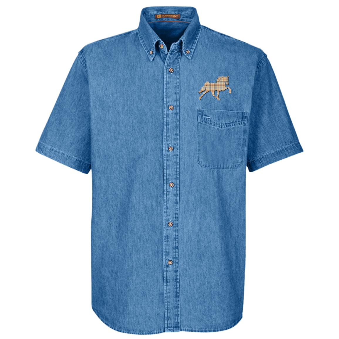 TENNESSEE WALKING HORSE DESIGN 3 JMD (BURBURY) M550S Harriton Mens Short Sleeve Denim Shirt