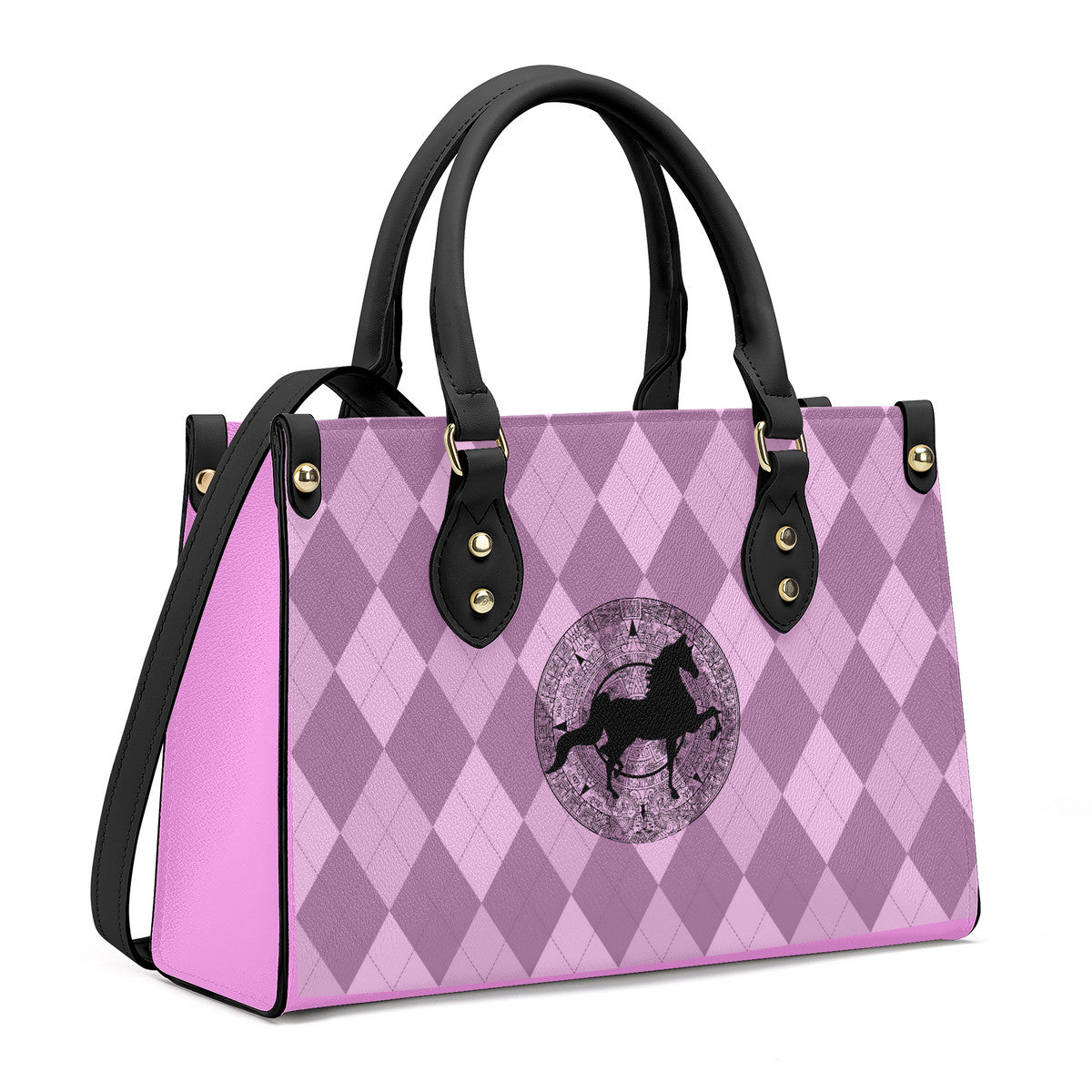 SADDLEBRED AZTEC PINK ARGYLE Luxury Women PU Tote Bag - Black