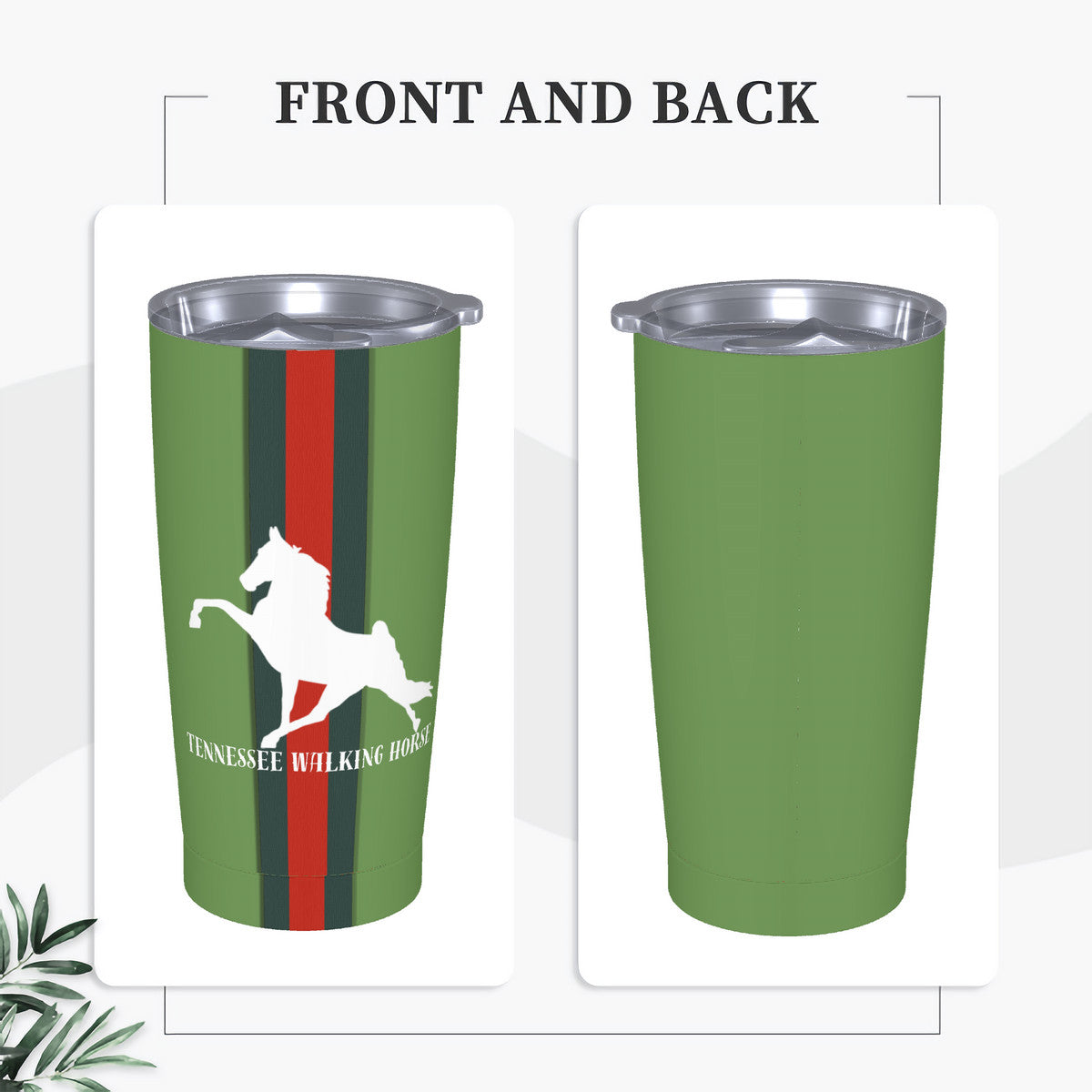 FLAT GREEN TWH GUCCI STRIPE 20oz Stainless Steel Straw Lid Cup