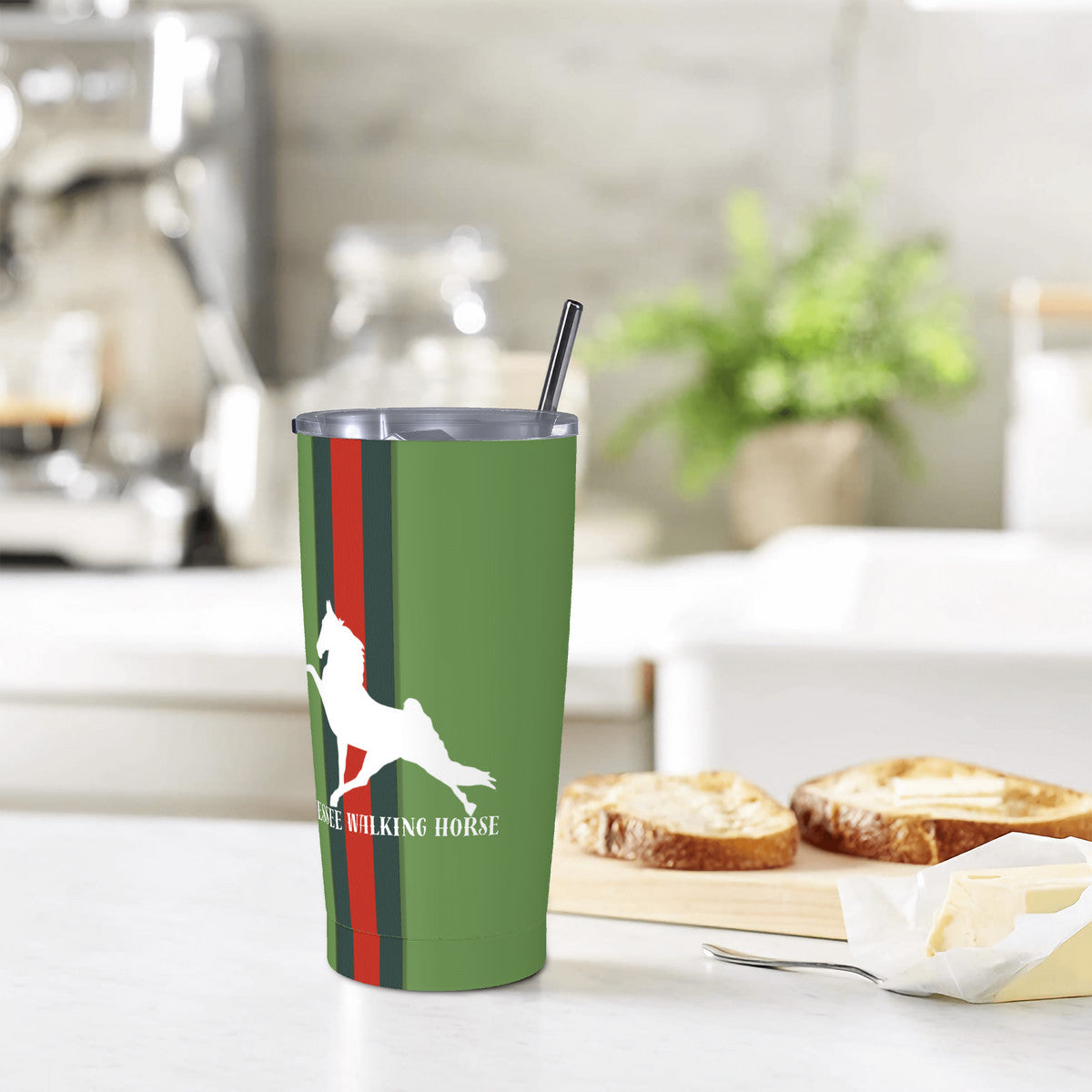 FLAT GREEN TWH GUCCI STRIPE 20oz Stainless Steel Straw Lid Cup
