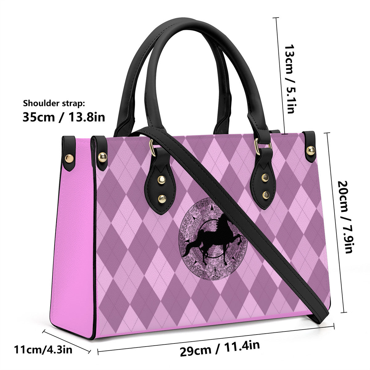 SADDLEBRED AZTEC PINK ARGYLE Luxury Women PU Tote Bag - Black