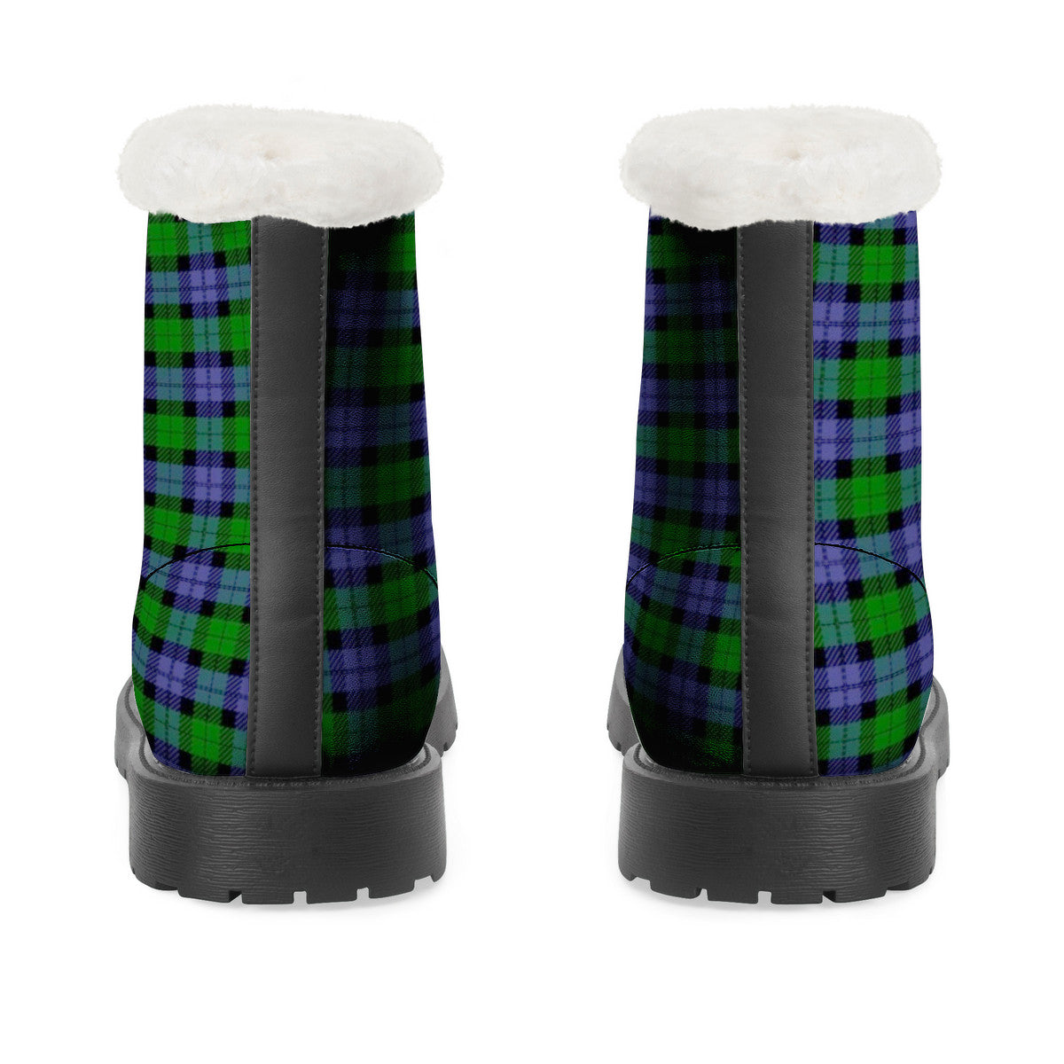 GREEN BLUE TARTAN Faux Fur Synthetic Leather Boot