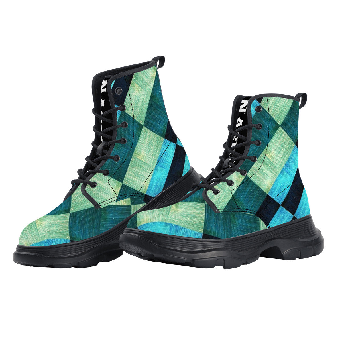 NASHVILLE BRAND GREEN BLUE BLOCKS Chunky Boots