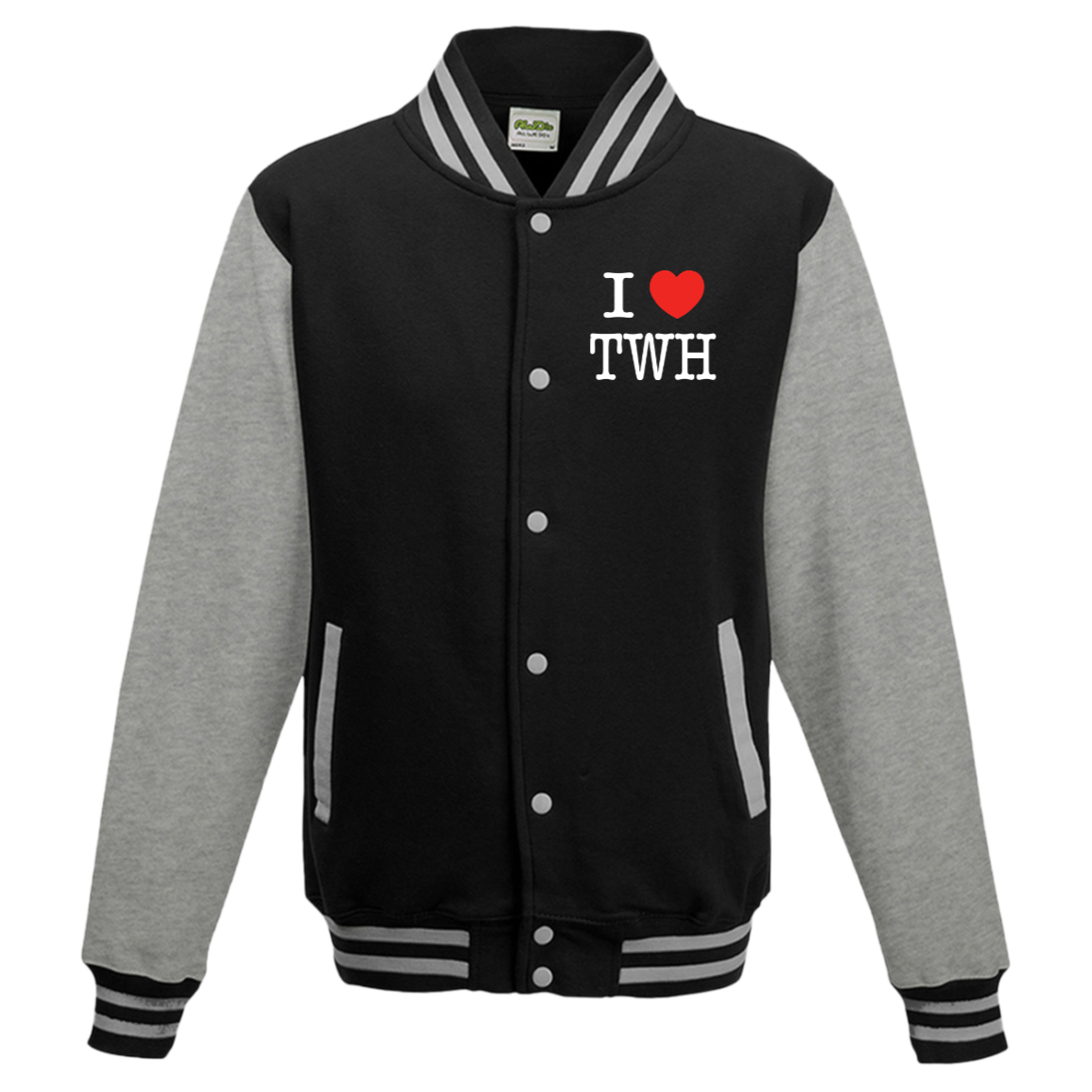 I LOVE TWH WHITE JHA043 AWDis Mens Letterman Jacket