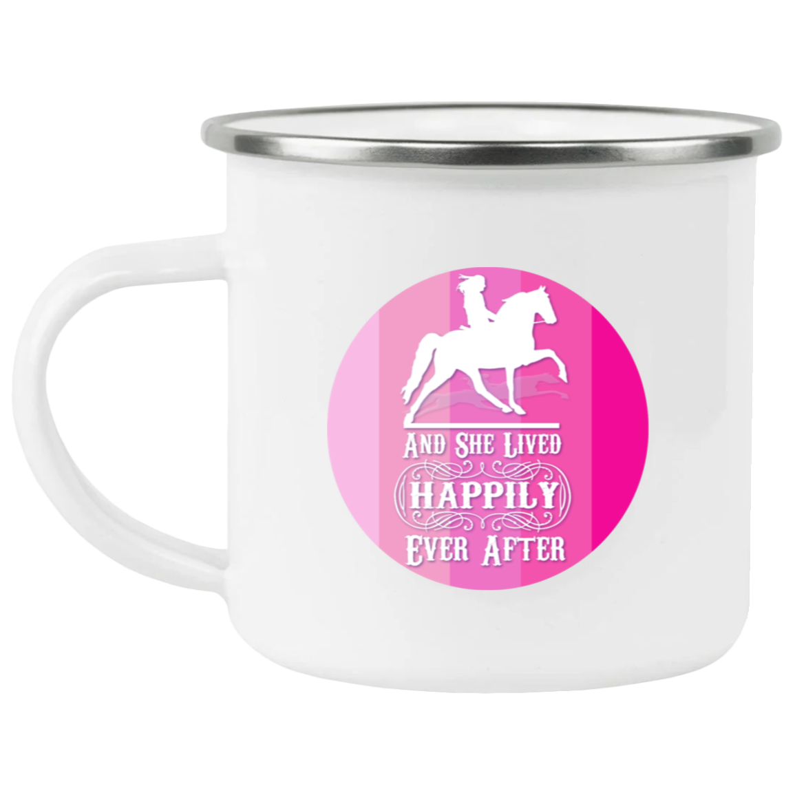 SHE LIVED HAPPILY TWH PLEASURE SHADES OF PINK 21271 Enamel Camping Mug