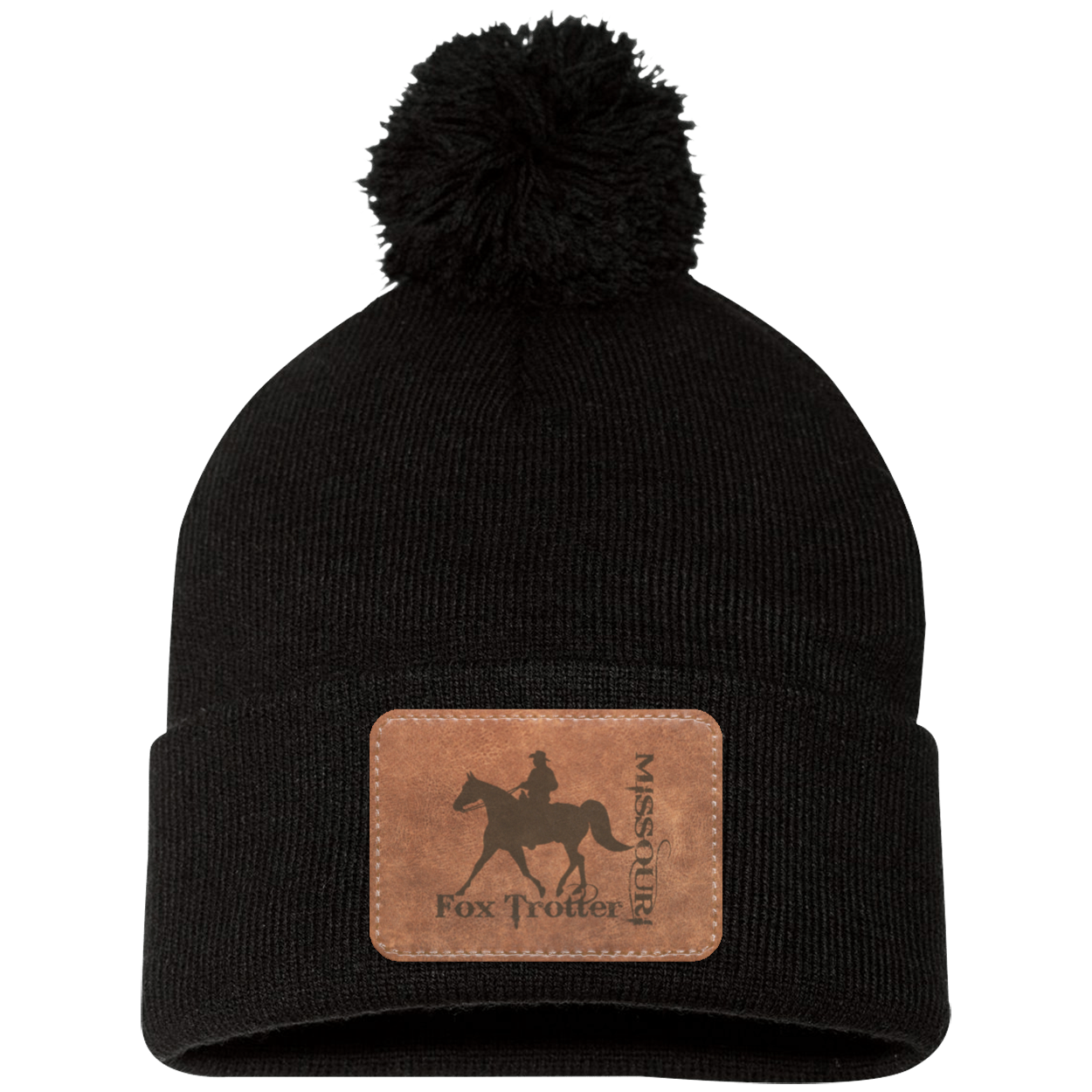 MISSOURI FOX TROTTER ON LEATHER SP15 Pom Pom Knit Cap - Patch