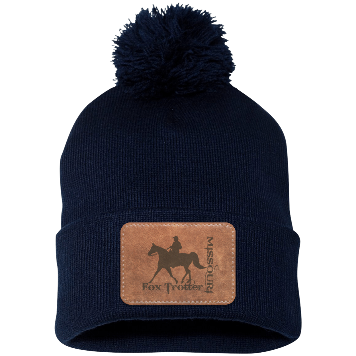 MISSOURI FOX TROTTER ON LEATHER SP15 Pom Pom Knit Cap - Patch