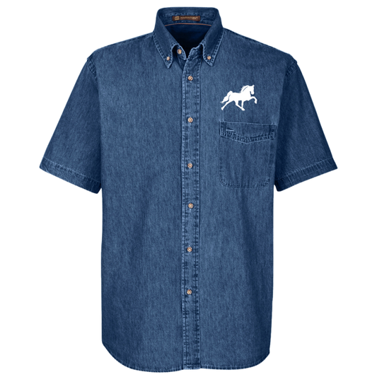 TENNESSEE WALKING HORSE DESIGN 3 JMD (WHITE) M550S Harriton Mens Short Sleeve Denim Shirt