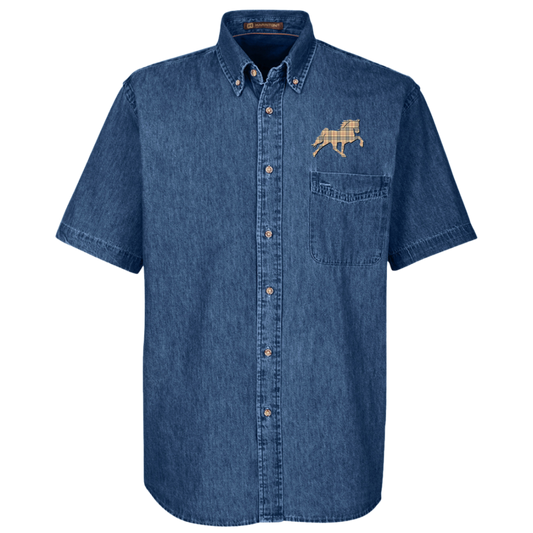 TENNESSEE WALKING HORSE DESIGN 3 JMD (BURBURY) M550S Harriton Mens Short Sleeve Denim Shirt