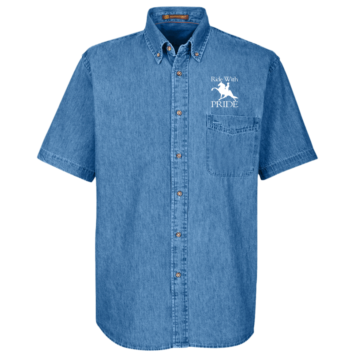 RIDEWITHPRIDEWHITE M550S Harriton Mens Short Sleeve Denim Shirt