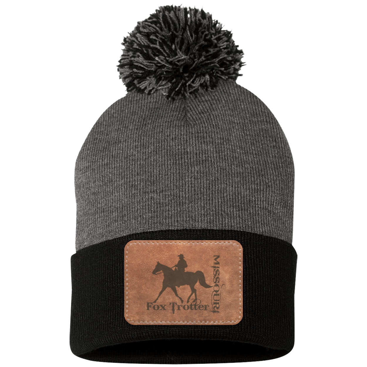 MISSOURI FOX TROTTER ON LEATHER SP15 Pom Pom Knit Cap - Patch