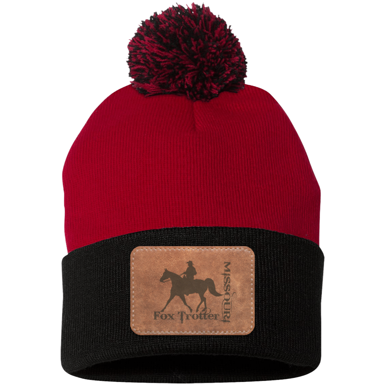 MISSOURI FOX TROTTER ON LEATHER SP15 Pom Pom Knit Cap - Patch