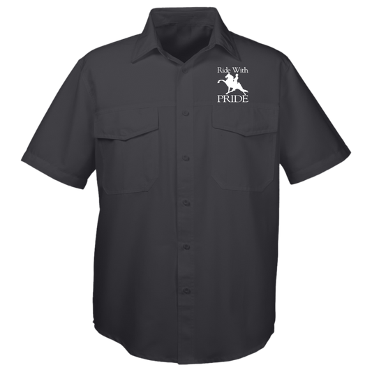 RIDEWITHPRIDEWHITE M580 Harriton Mens Key West Short Sleeve Staff Shirt