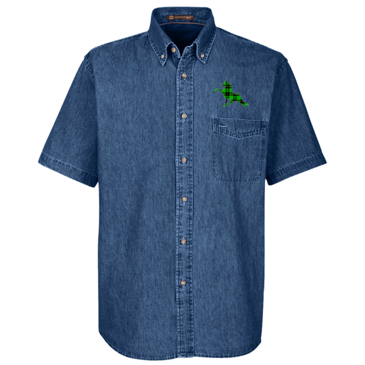 TWHGREENPLAIDFINAL M550S Harriton Mens Short Sleeve Denim Shirt