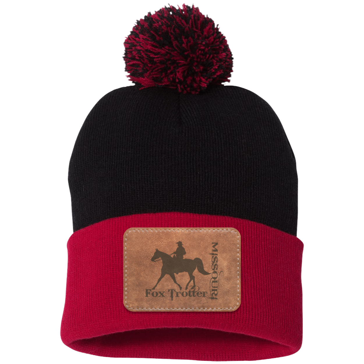 MISSOURI FOX TROTTER ON LEATHER SP15 Pom Pom Knit Cap - Patch