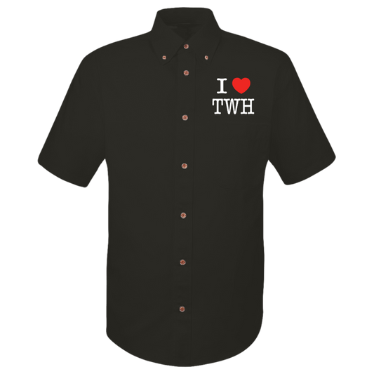 I LOVE TWH WHITE M500S Harriton Mens Easy Blend Short Sleeve Twill Shirt