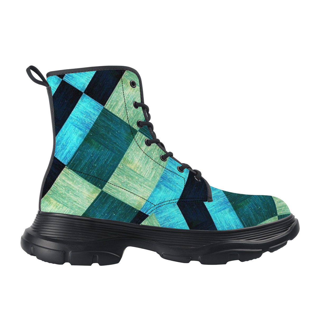 NASHVILLE BRAND GREEN BLUE BLOCKS Chunky Boots