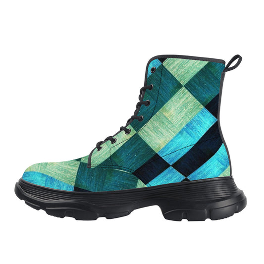 NASHVILLE BRAND GREEN BLUE BLOCKS Chunky Boots