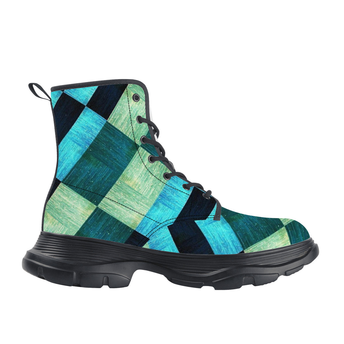 NASHVILLE BRAND GREEN BLUE BLOCKS Chunky Boots