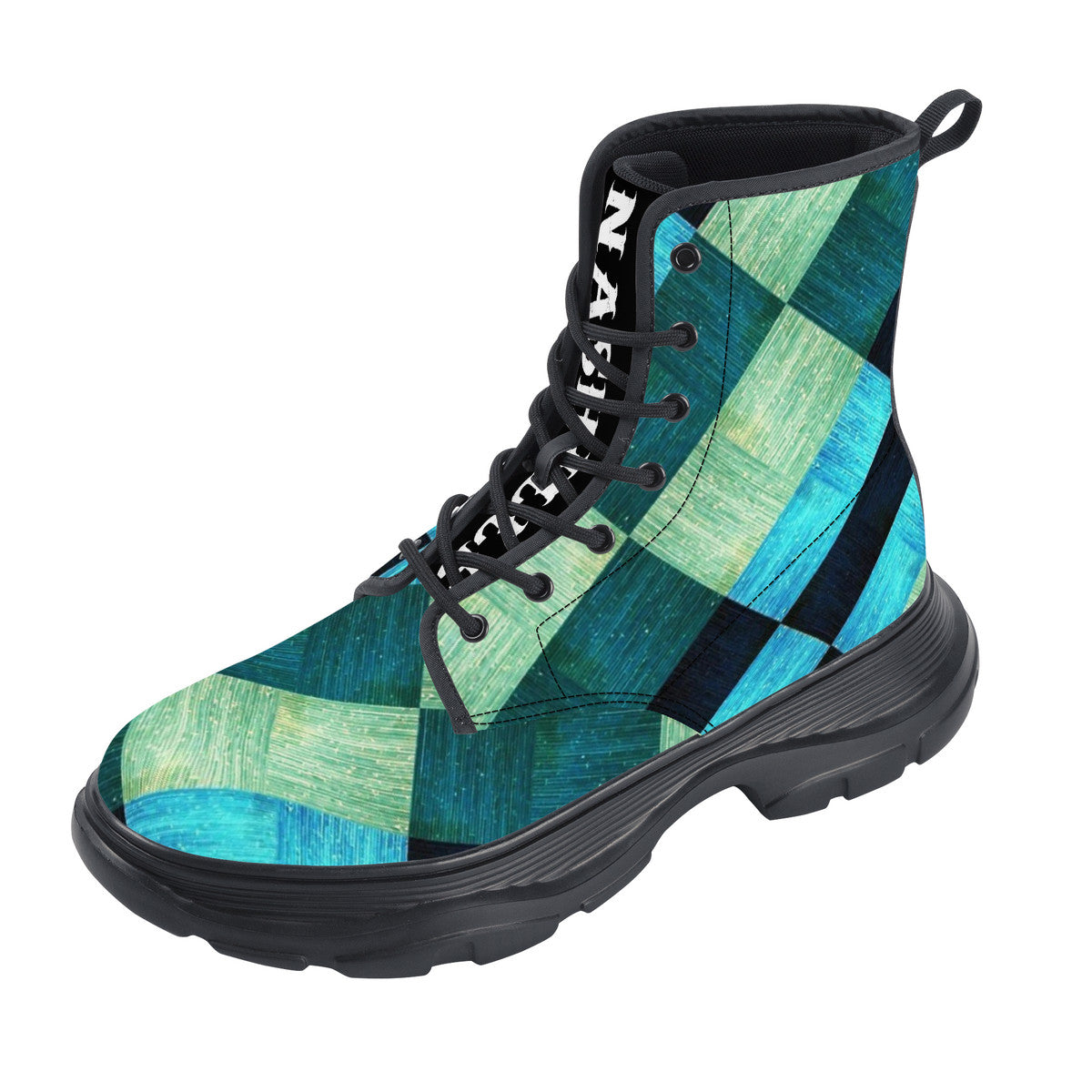 NASHVILLE BRAND GREEN BLUE BLOCKS Chunky Boots