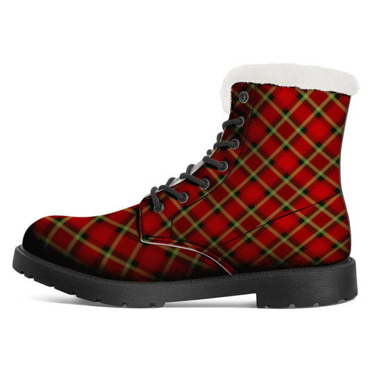 NASHVILLE RED TARTAN Faux Fur Synthetic Leather Boot