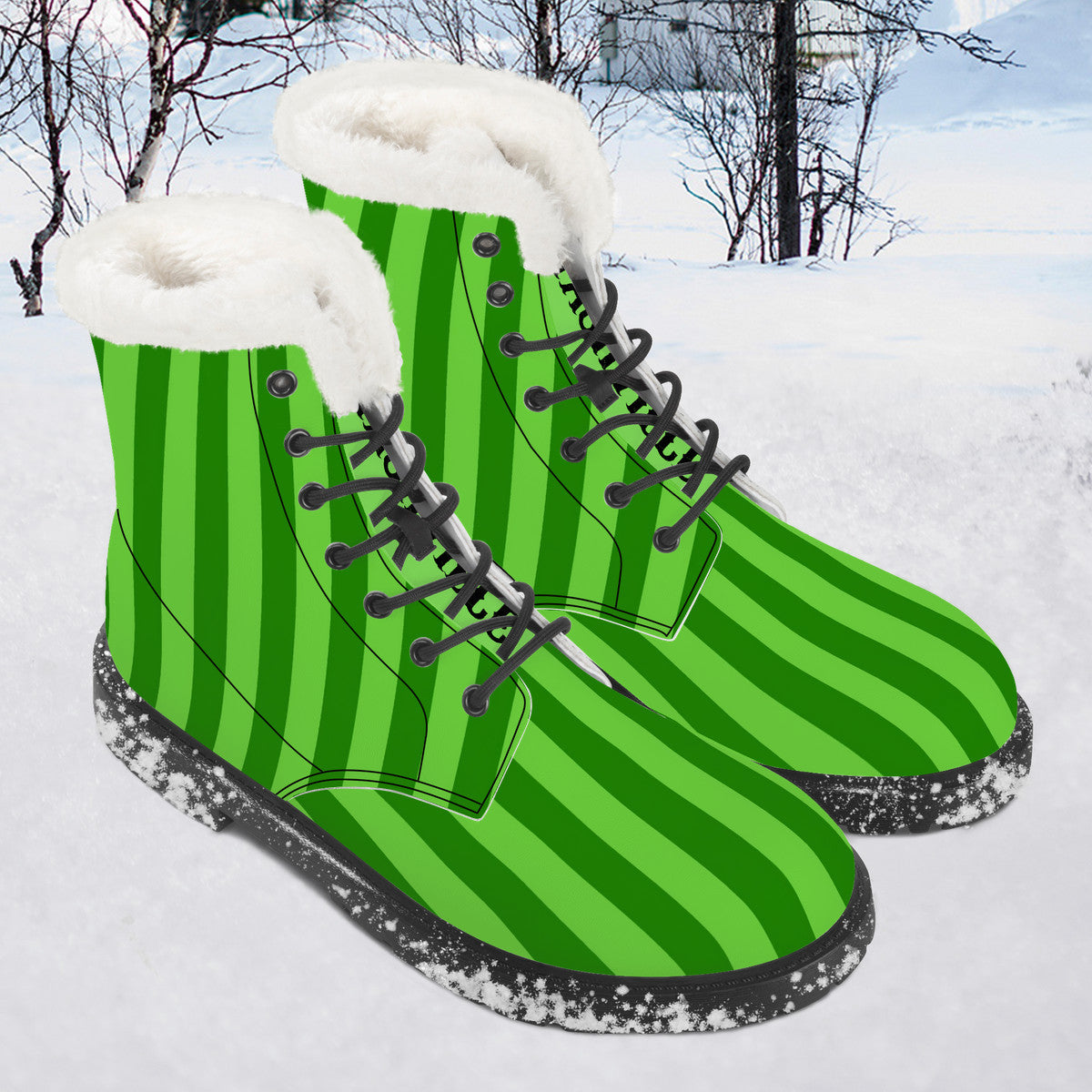 NASHVILLE BRAND NEON GREEN STRIPE Faux Fur Synthetic Leather Boot