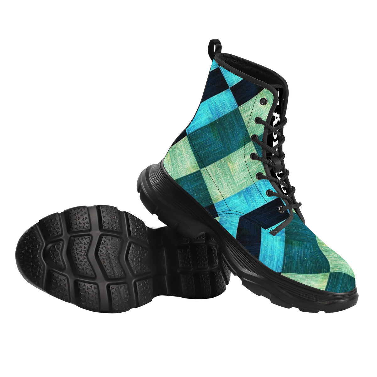 NASHVILLE BRAND GREEN BLUE BLOCKS Chunky Boots