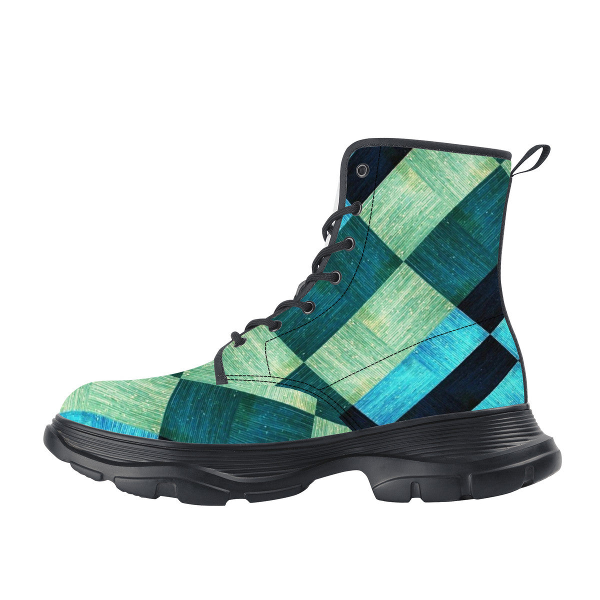 NASHVILLE BRAND GREEN BLUE BLOCKS Chunky Boots